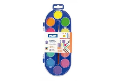 Acuarele pastila Milan, set 12 culori , culori intense si aplicare uniforma pentru desen si pictura,