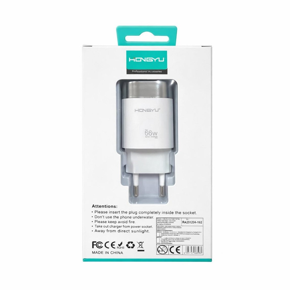 Adaptor priză Hongyu HY-JC07 / HY-EM01, 66W, USB-A + USB-C, Alb