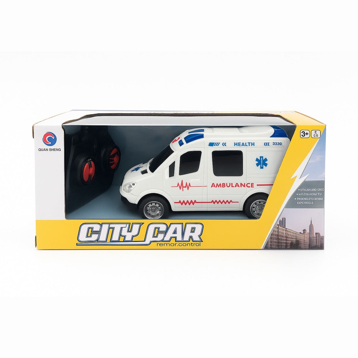 Ambulanta cu radiocontrol 24x12 cm, City Car, model realist, cu telecomanda