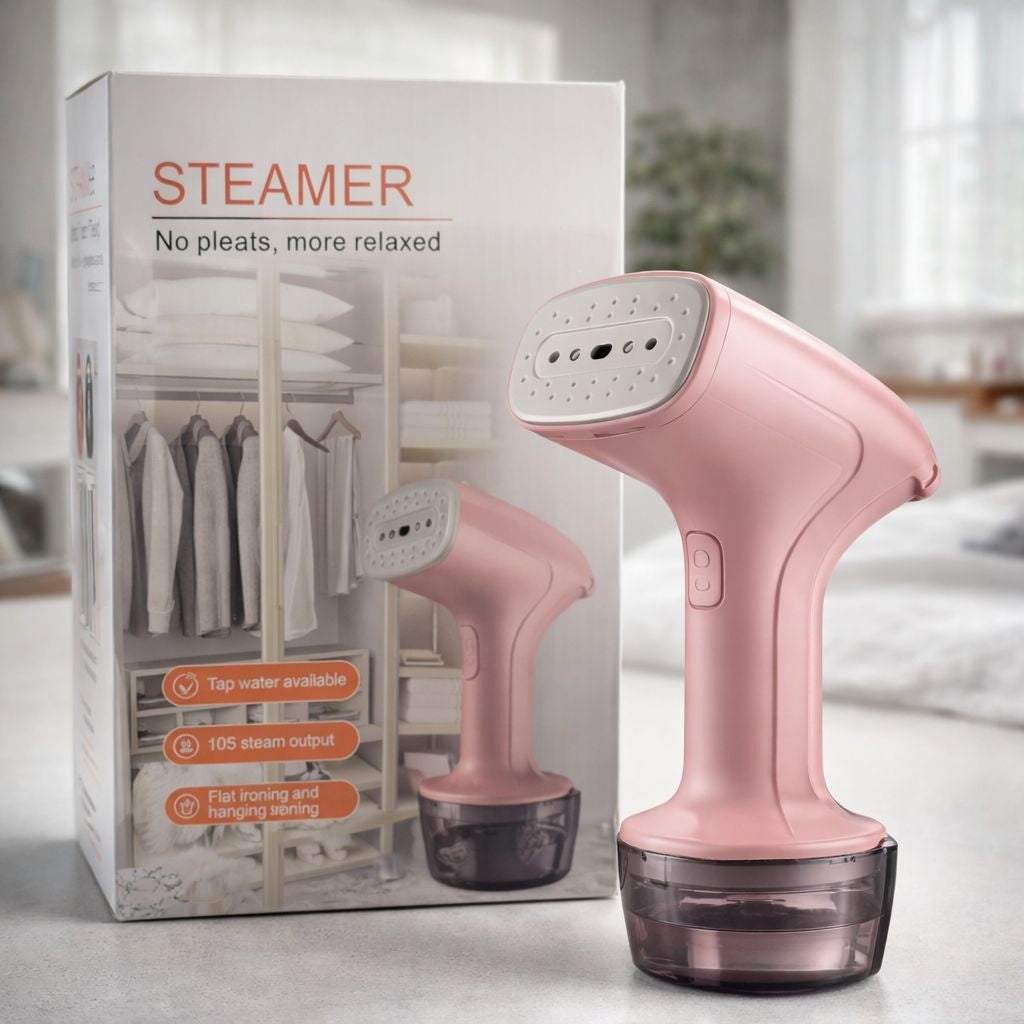 Aparat de calcat vertical cu abur portabil, steamer haine roz