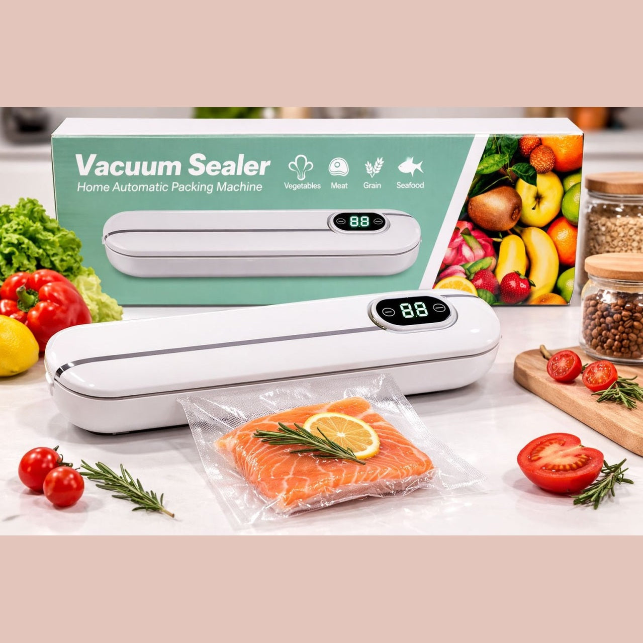Aparat de vidat și sigilat alimente Vacuum Sealer cu afișaj digital, Alb