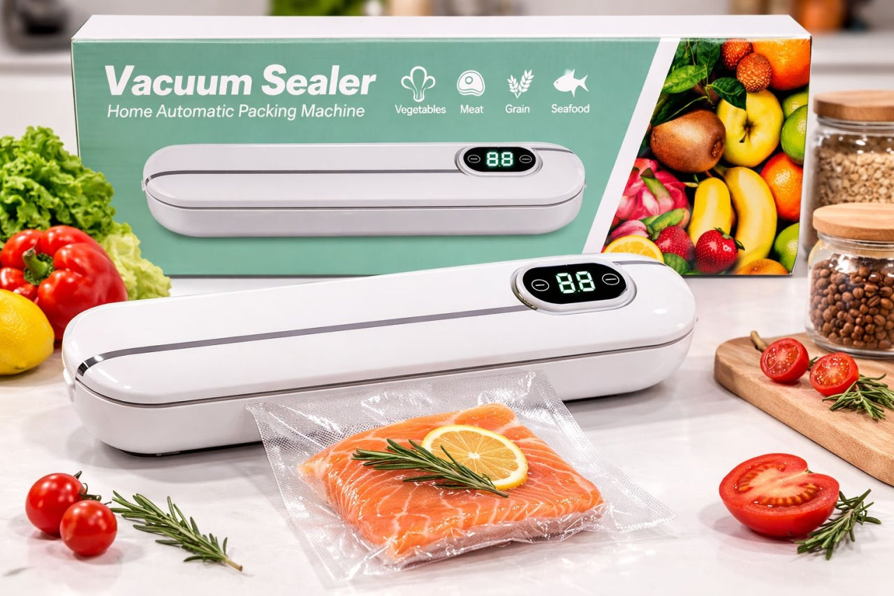 Aparat de vidat și sigilat alimente Vacuum Sealer cu afișaj digital, Alb