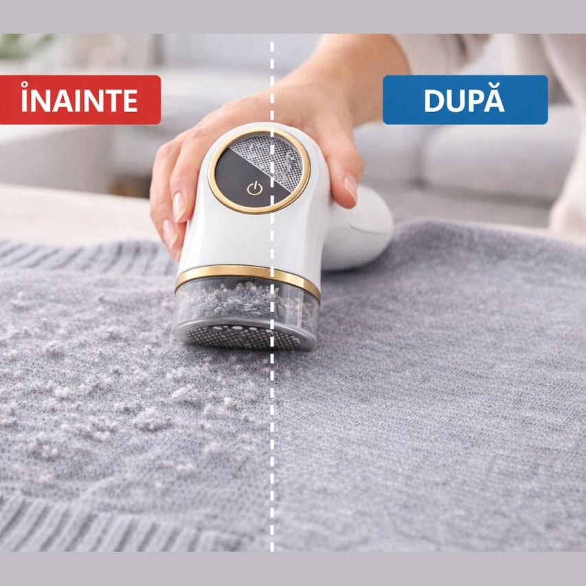 Aparat electric pentru indepartarea scamelor si pufului de pe haine, reincarcabil USB, alb
