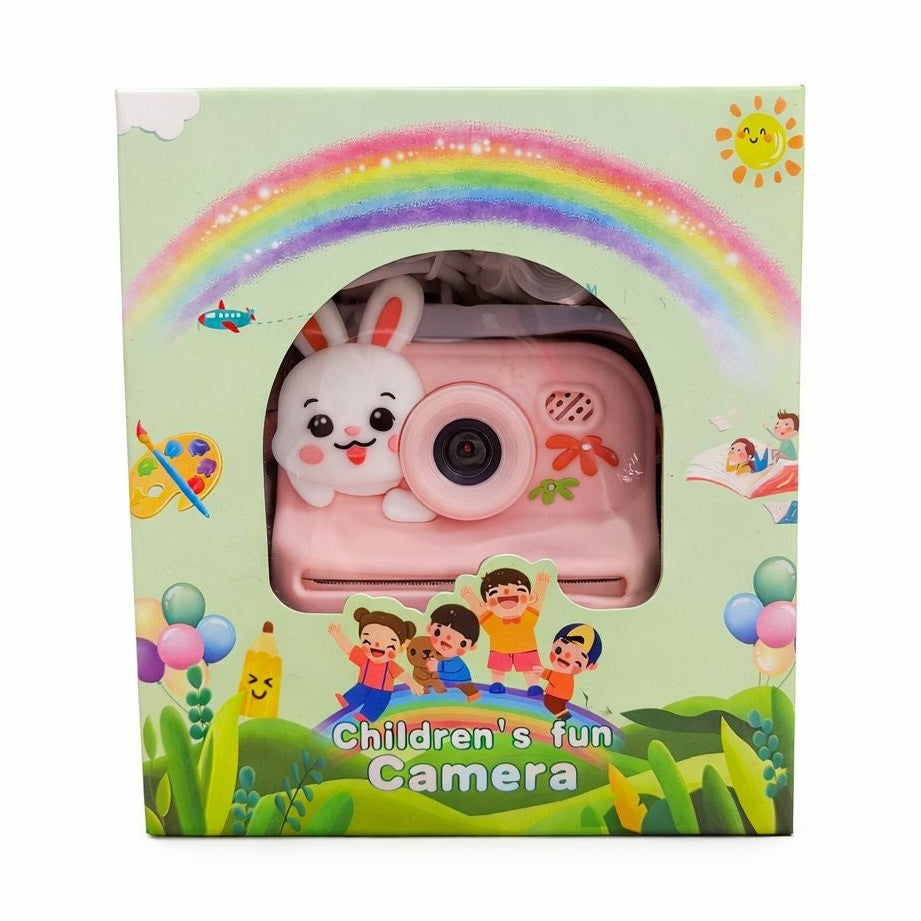 Aparat foto de jucărie pentru copii, design iepuraș, din plastic, Roz