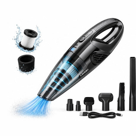 Aspirator auto portabil fara fir, reincarcabil USB, 2200mAh, accesorii multiple, filtru lavabil