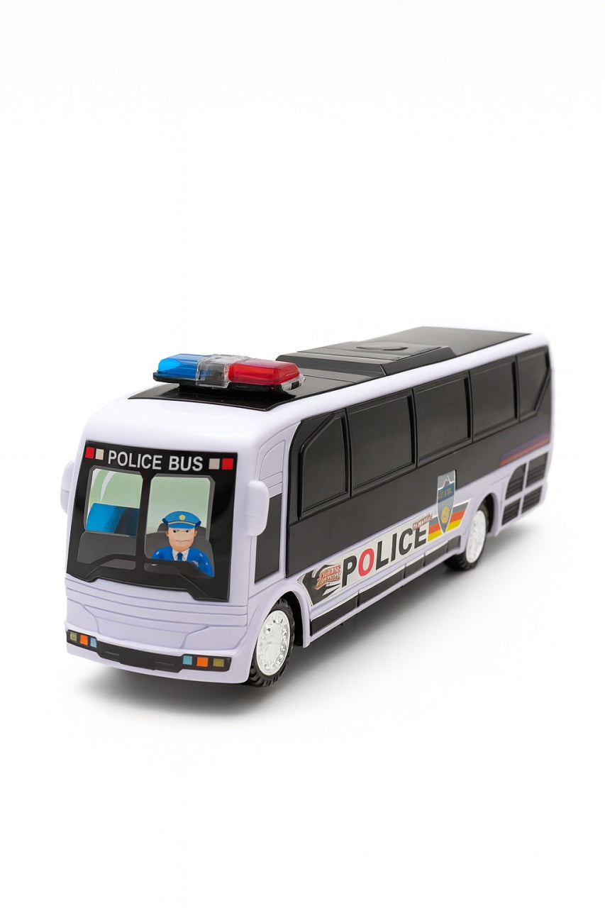 Autobuz Politie Jucarie 26x11 cm cu Lumini, Sunete si Miscare , Vehicul Interactiv pe Baterii