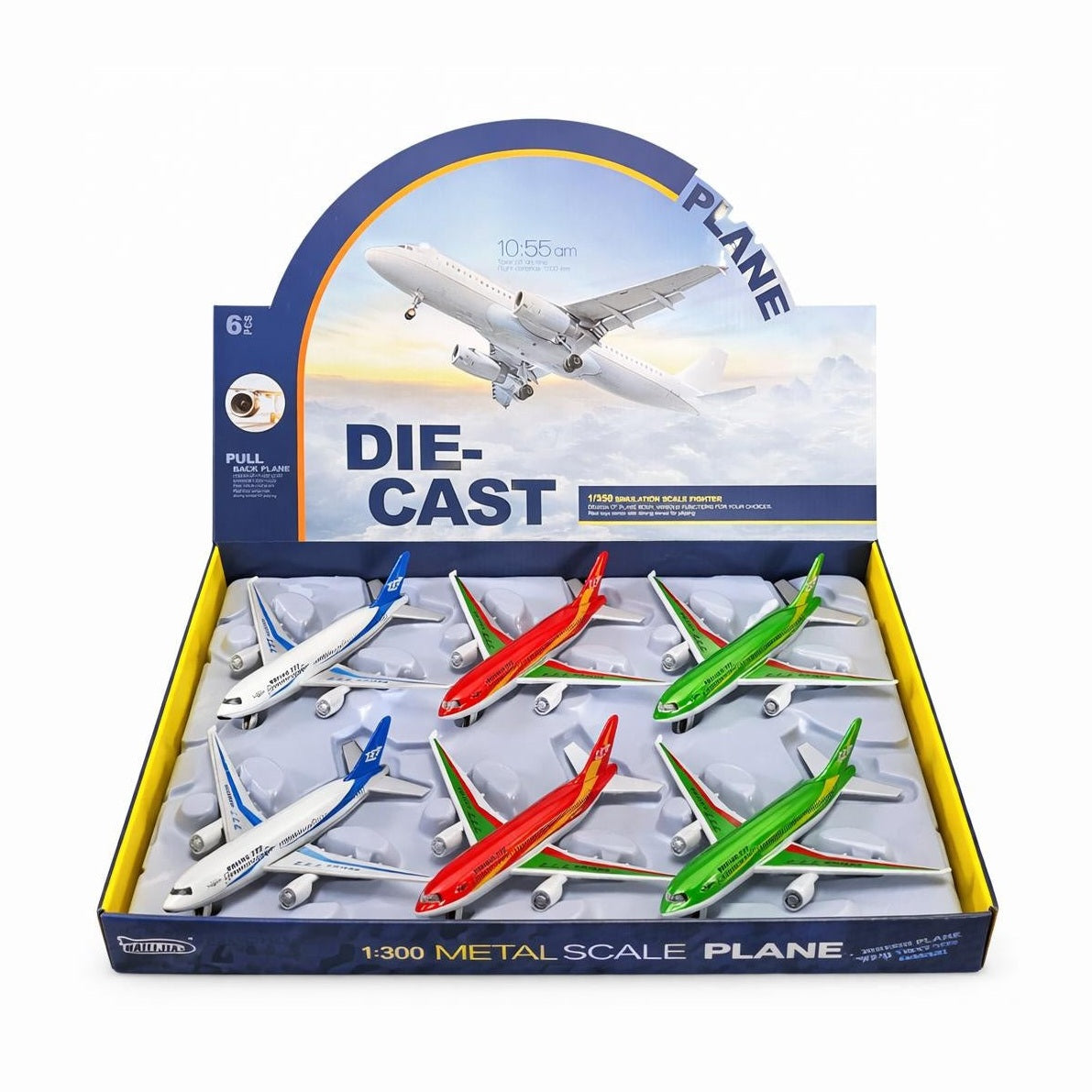 Avion jucarie metalic cu sunete si lumini model pasager diverse culori 18.5 cm