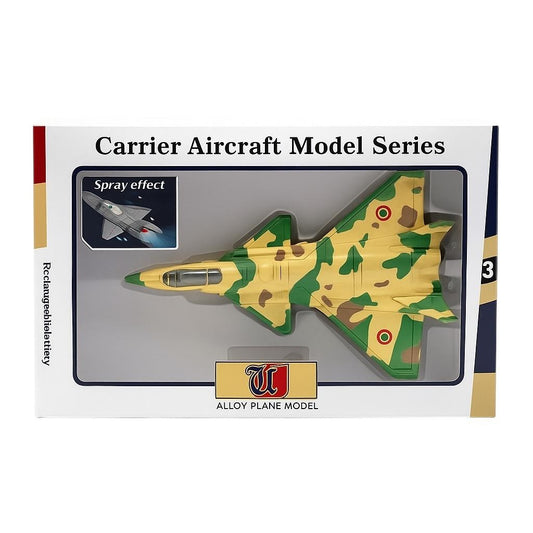 Avion militar de metal camuflaj cu efect de aburi , model metalic pentru copii 3+