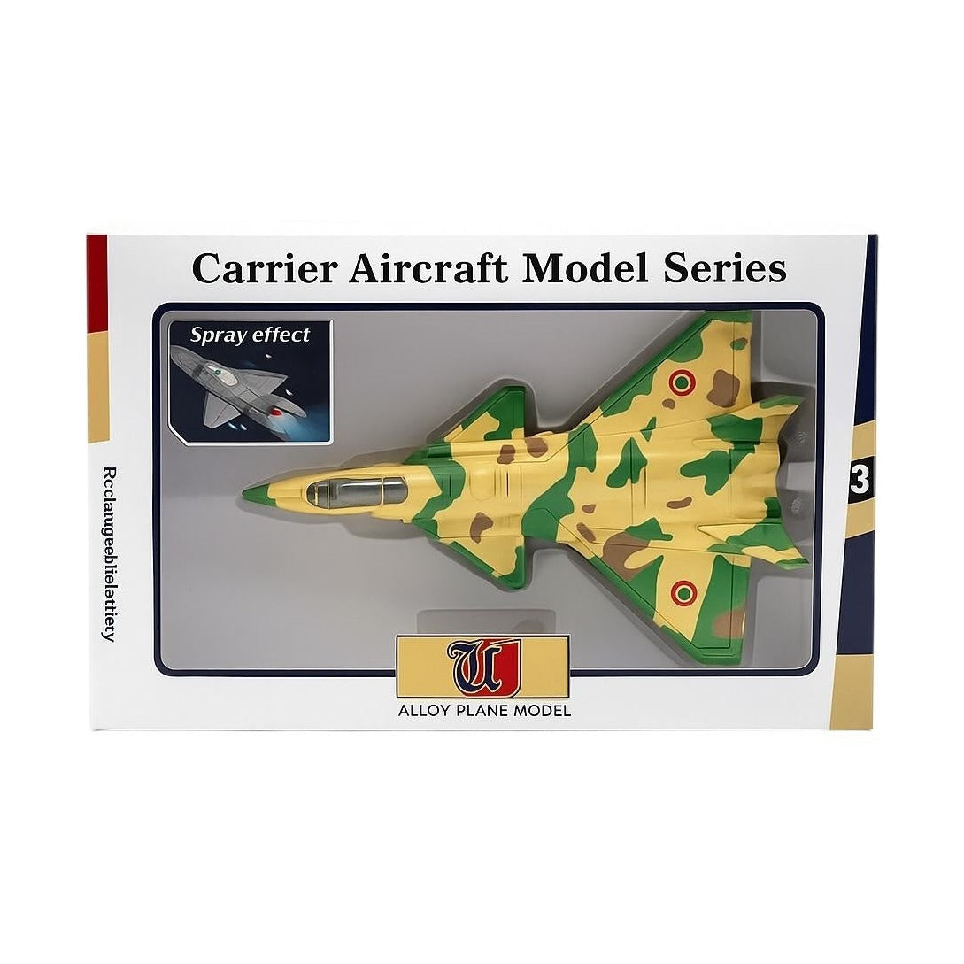 Avion militar de metal camuflaj cu efect de aburi , model metalic pentru copii 3+