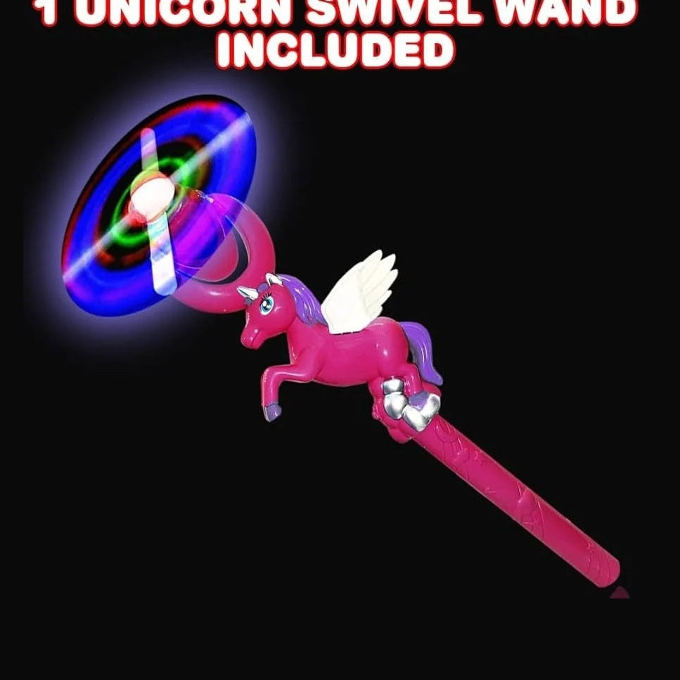 Bagheta cu elice rotativa, lumini LED si sunete, figurina unicorn roz 35 cm