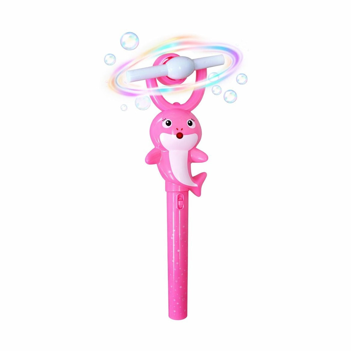 Baghetă magică cu elice rotativă și lumini, model rechin, jucărie interactivă pentru copii, Roz, 35 cm