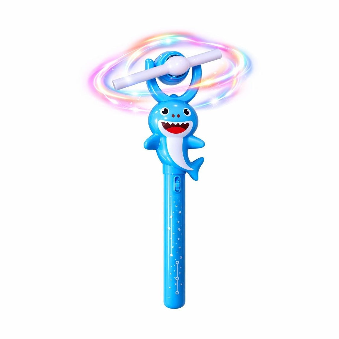 Baghetă magică cu elice rotativă și lumini, model rechin, jucărie interactivă pentru copii, Albastră, 35 cm