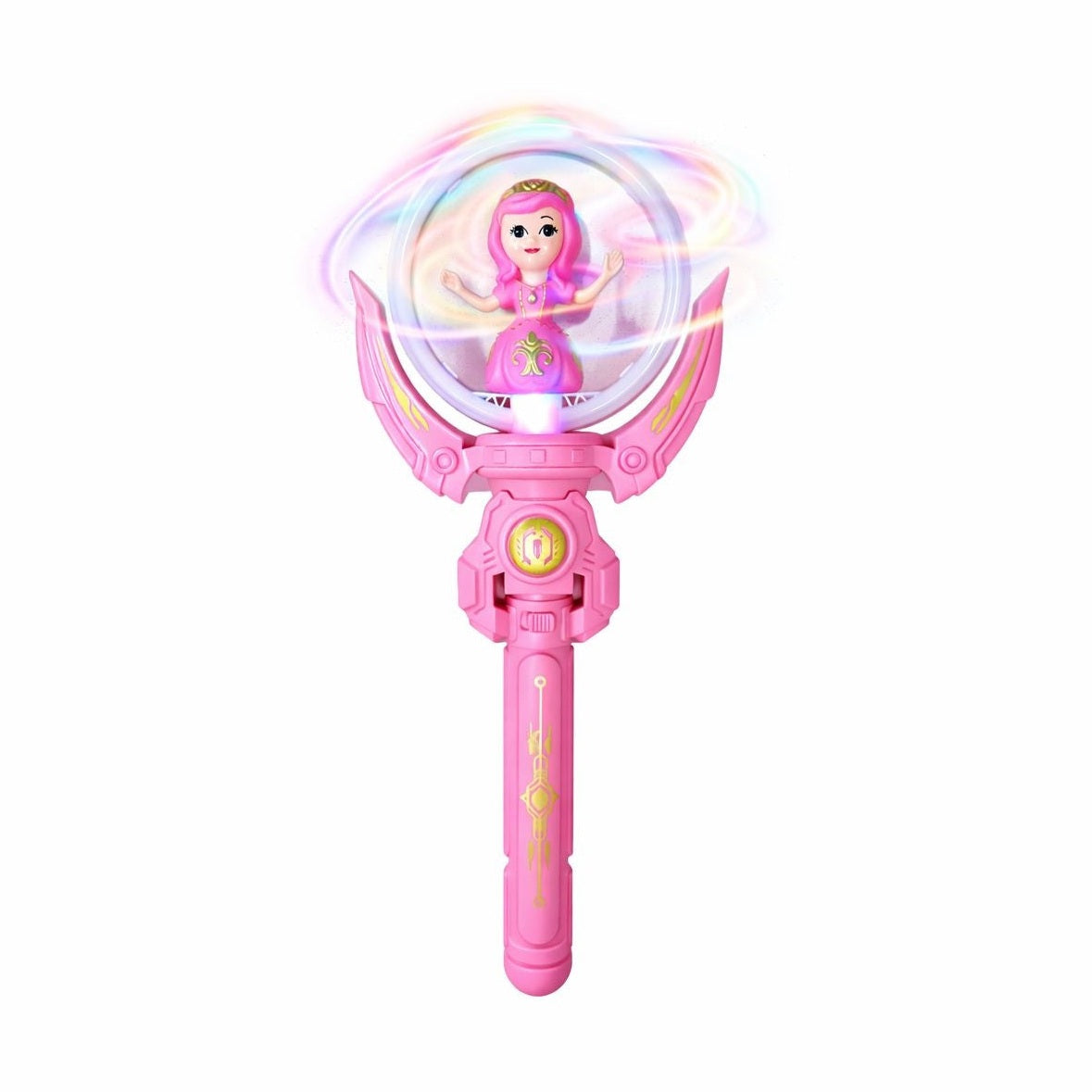 Baghetă magică cu lumini și figurina prințesă, jucărie interactivă pentru copii, Roz, 36,5 cm