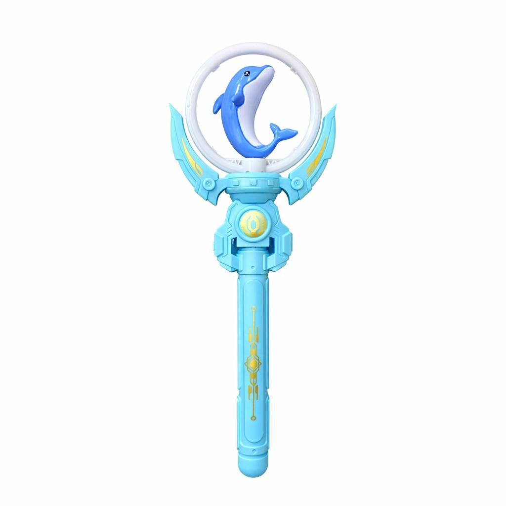 Bagheta magica interactiva pentru copii cu lumini si sunete, rotire, model delfin, albastru, 36 cm