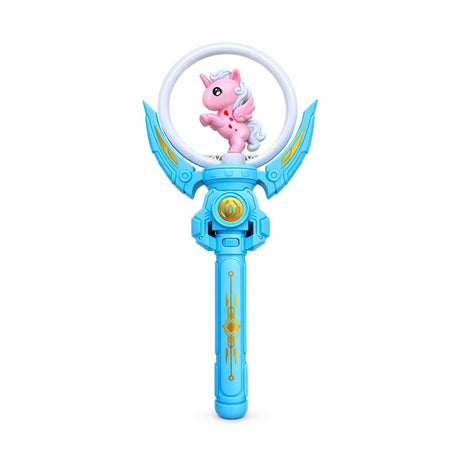 Baghetă magică pentru copii cu LED și unicorn, Albastru, din plastic durabil, 36,5 cm