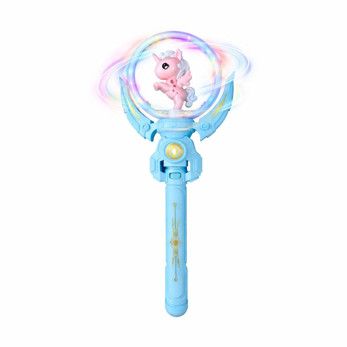Baghetă magică pentru copii cu LED și unicorn, Albastru, din plastic durabil, 36,5 cm