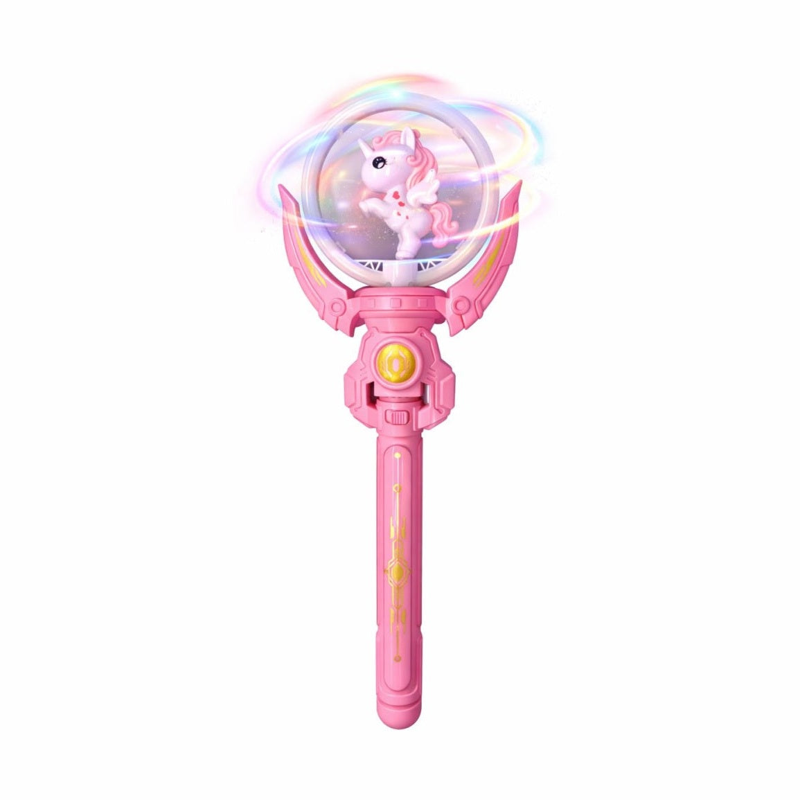 Baghetă magică pentru copii cu LED și unicorn, Roz, din plastic durabil, 36,5 cm