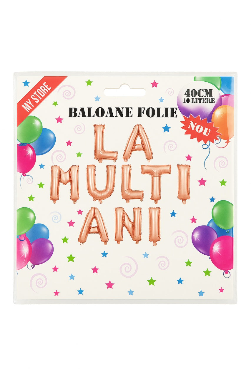 Baloane folie LA MULTI ANI rose gold 40cm , set decor aniversar 10 litere