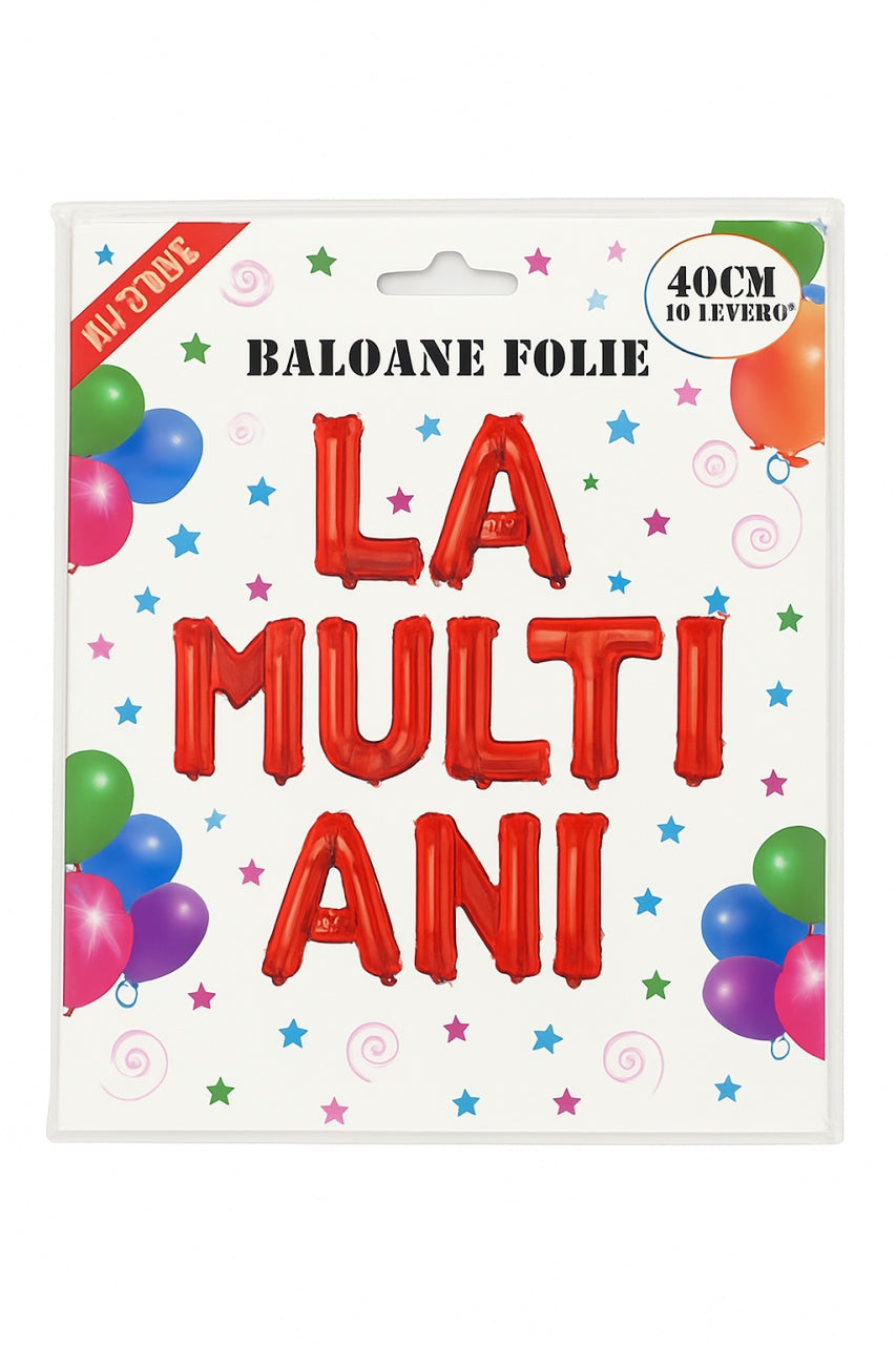 Baloane folie LA MULTI ANI rosu 40cm , set decor aniversar 10 litere