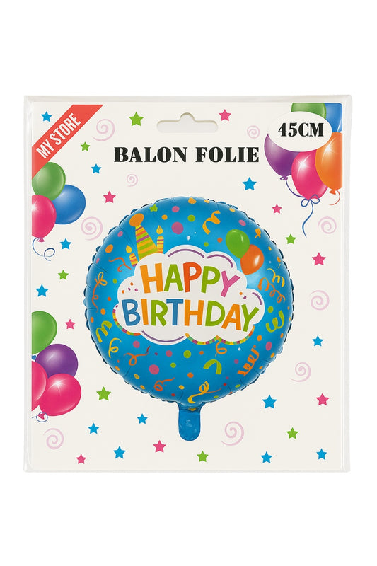 Balon folie 45cm Happy Birthday albastru , decor colorat pentru aniversari