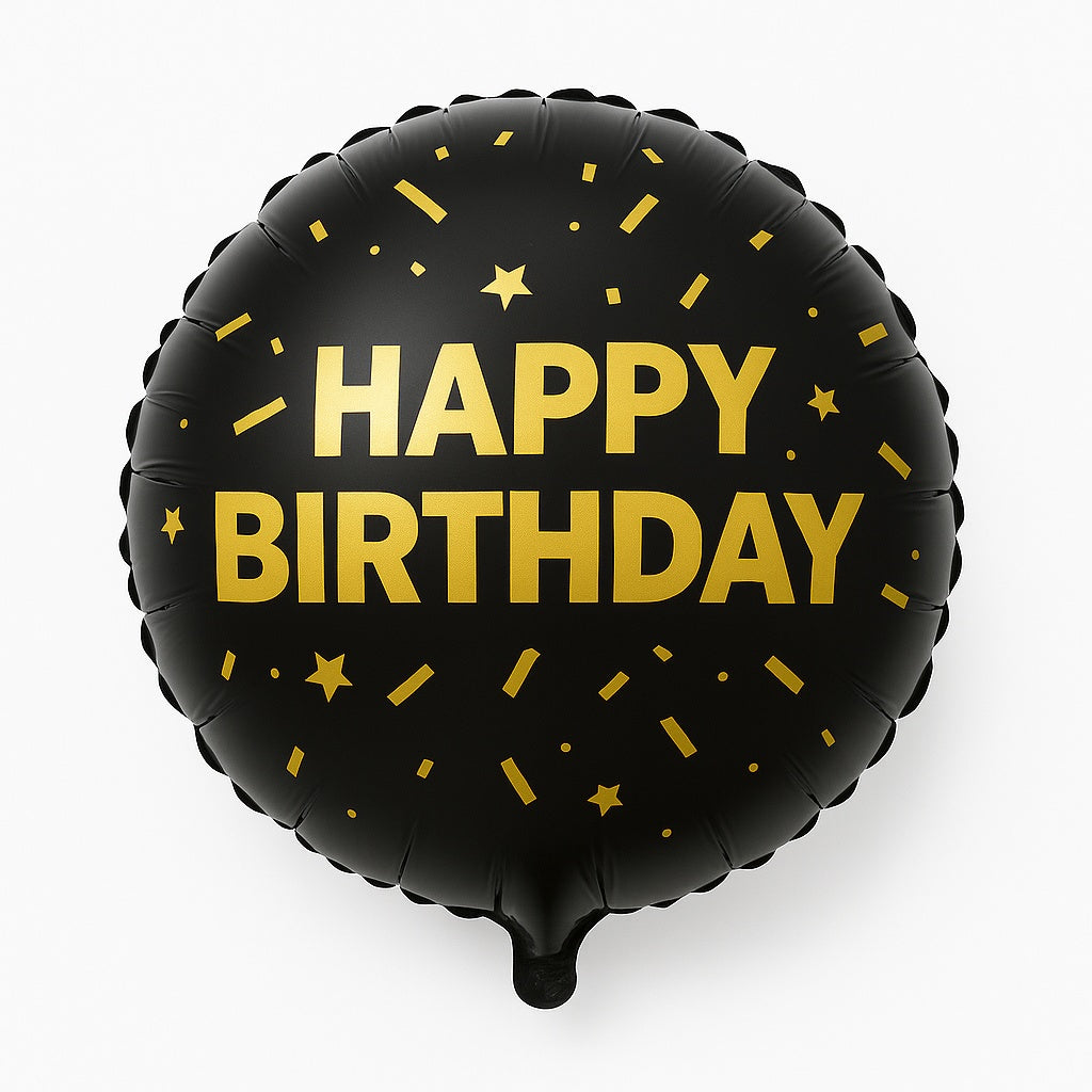 Balon folie 45cm negru Happy Birthday , decor elegant pentru aniversari