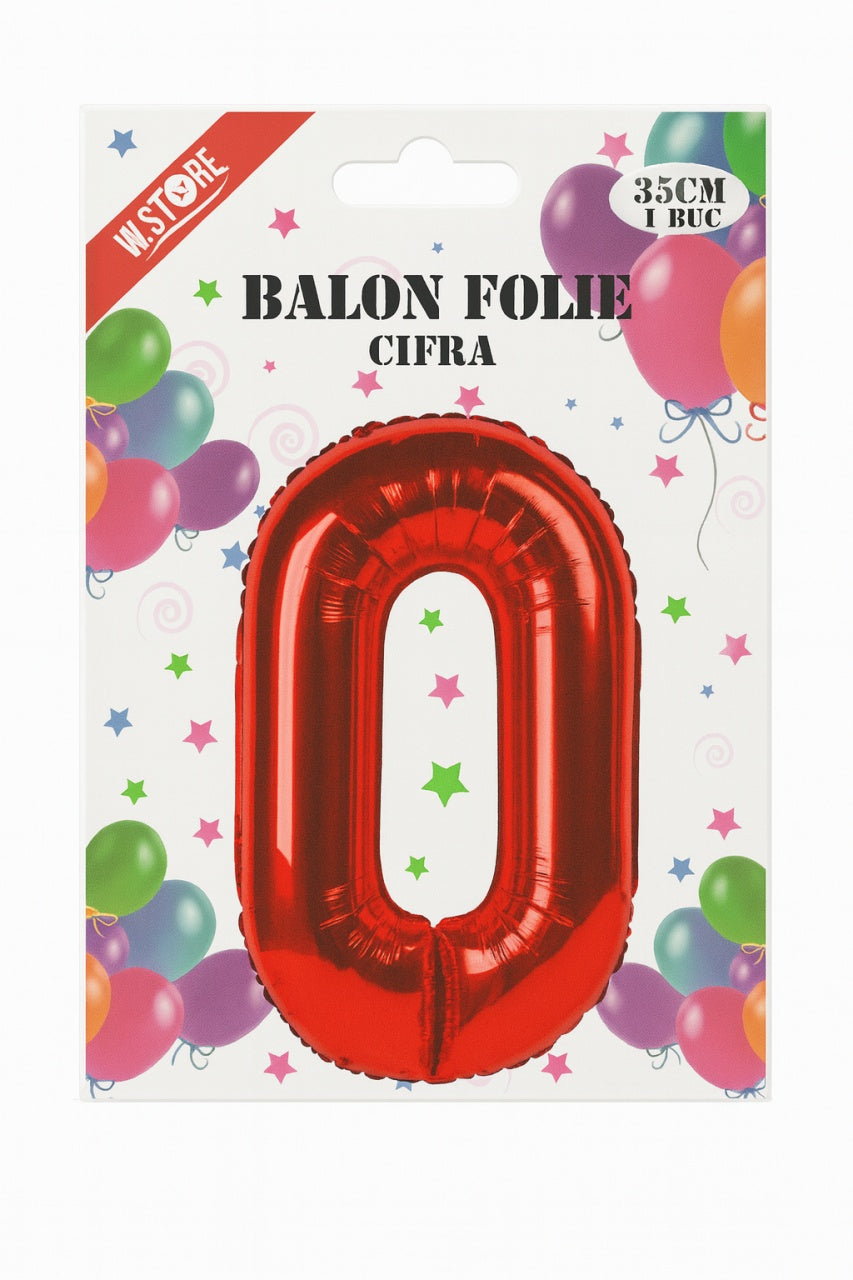 Balon folie cifra 0 rosu, 35 cm, pentru aniversari si petreceri, 1 buc