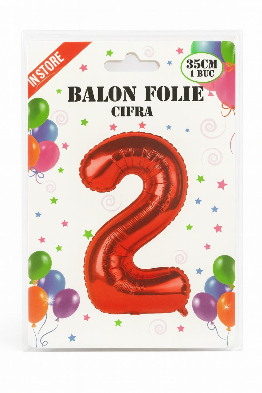 Balon folie cifra 2 rosu, 35 cm, pentru aniversari si petreceri, 1 buc