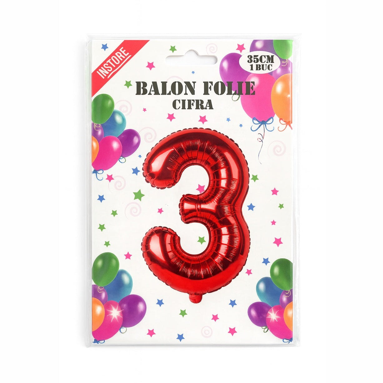 Balon folie cifra 3 rosu, 35 cm, pentru aniversari si decor, 1 buc