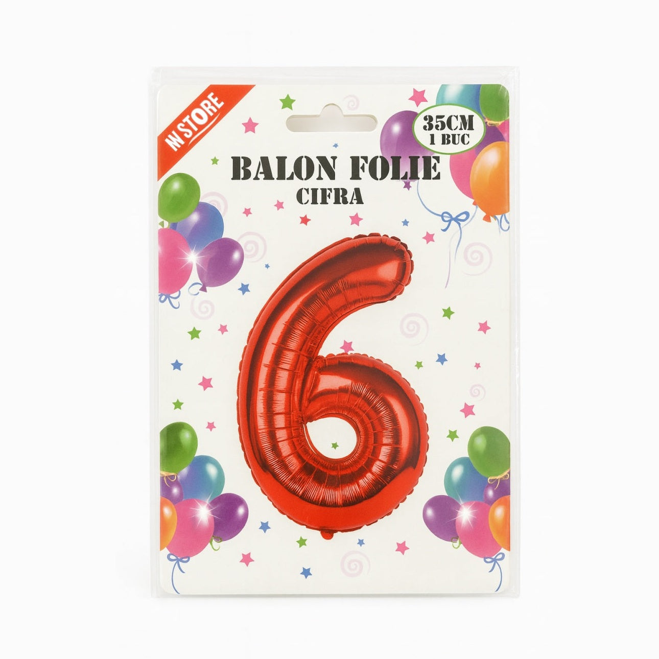 Balon folie cifra 6 rosu, 35 cm, pentru aniversari si petreceri, 1 buc