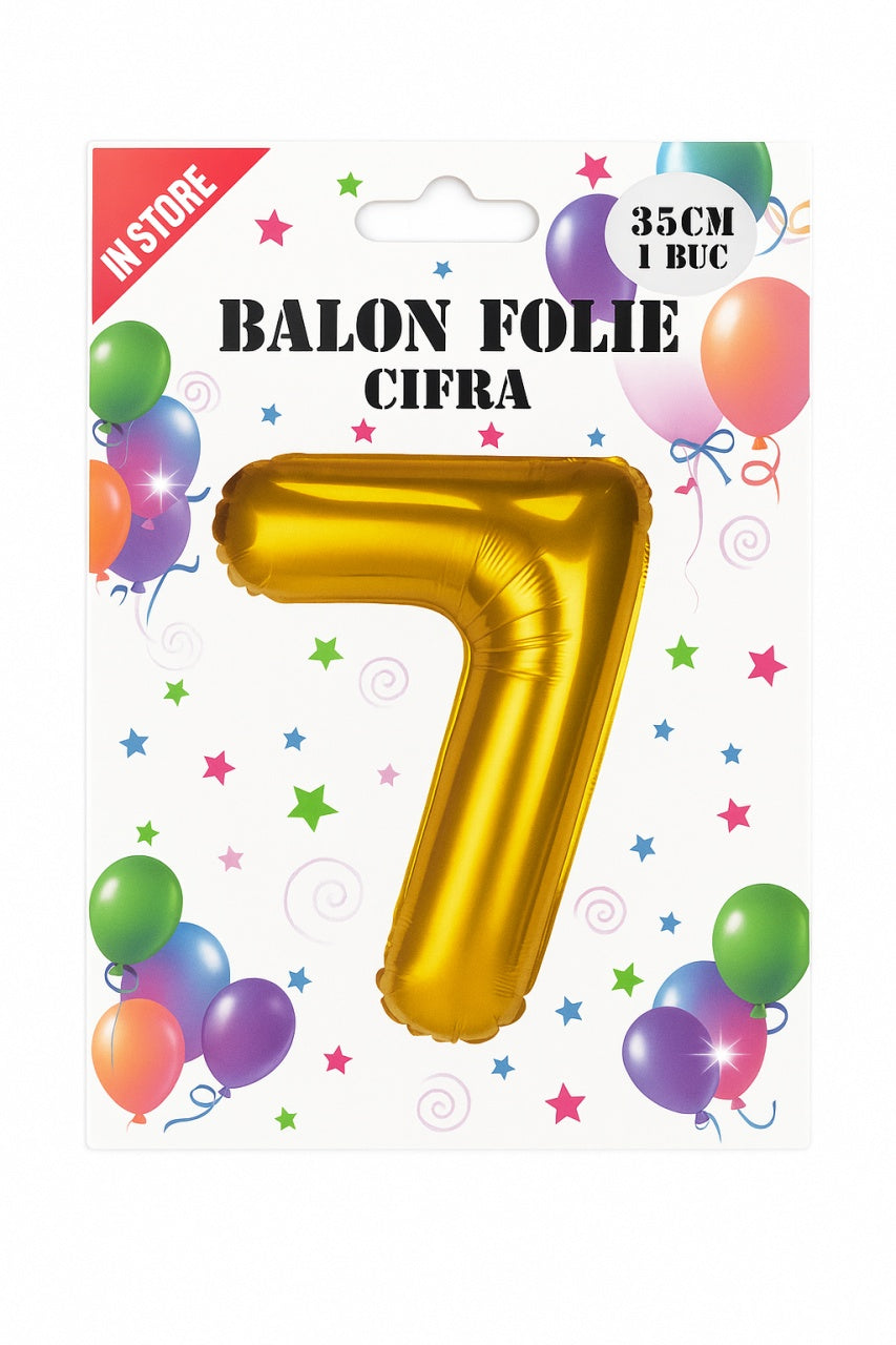Balon folie cifra 7 auriu, 35 cm, pentru aniversari si petreceri, 1 buc