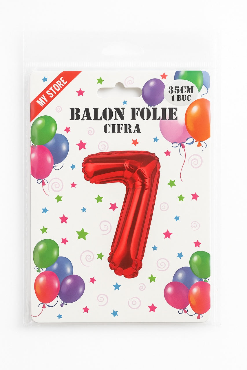 Balon folie cifra 7 rosu, 35 cm, pentru aniversari si petreceri, 1 buc