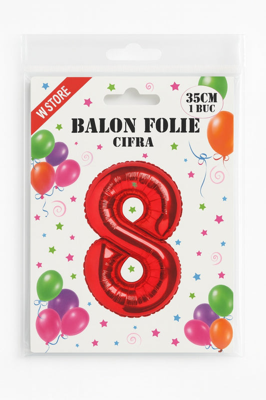 Balon folie cifra 8 rosu, 35 cm, pentru aniversari si petreceri, 1 buc