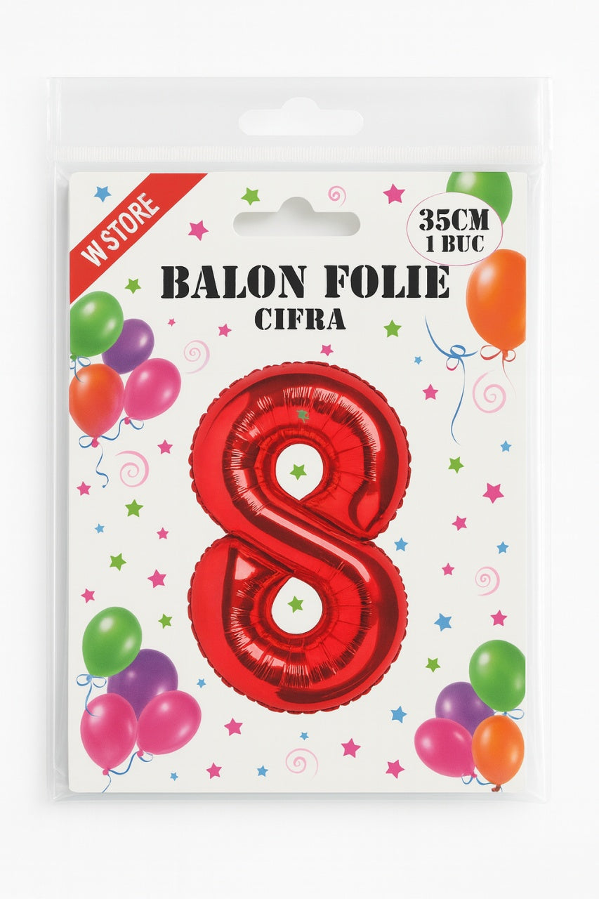 Balon folie cifra 8 rosu, 35 cm, pentru aniversari si petreceri, 1 buc