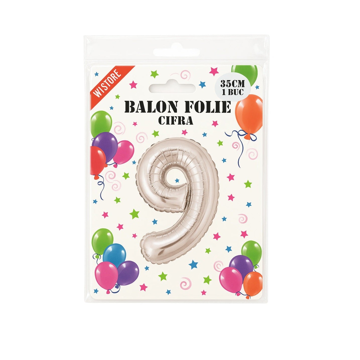 Balon folie cifra 9 argintiu, 35 cm, pentru aniversari si petreceri, 1 buc