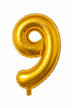 Balon folie cifra 9 auriu, 35 cm, pentru aniversari si petreceri, 1 buc