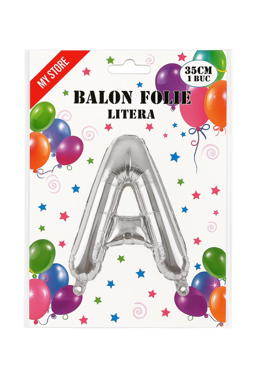 Balon folie litera A argintiu 35 cm, decor aniversari si petreceri, 1 buc
