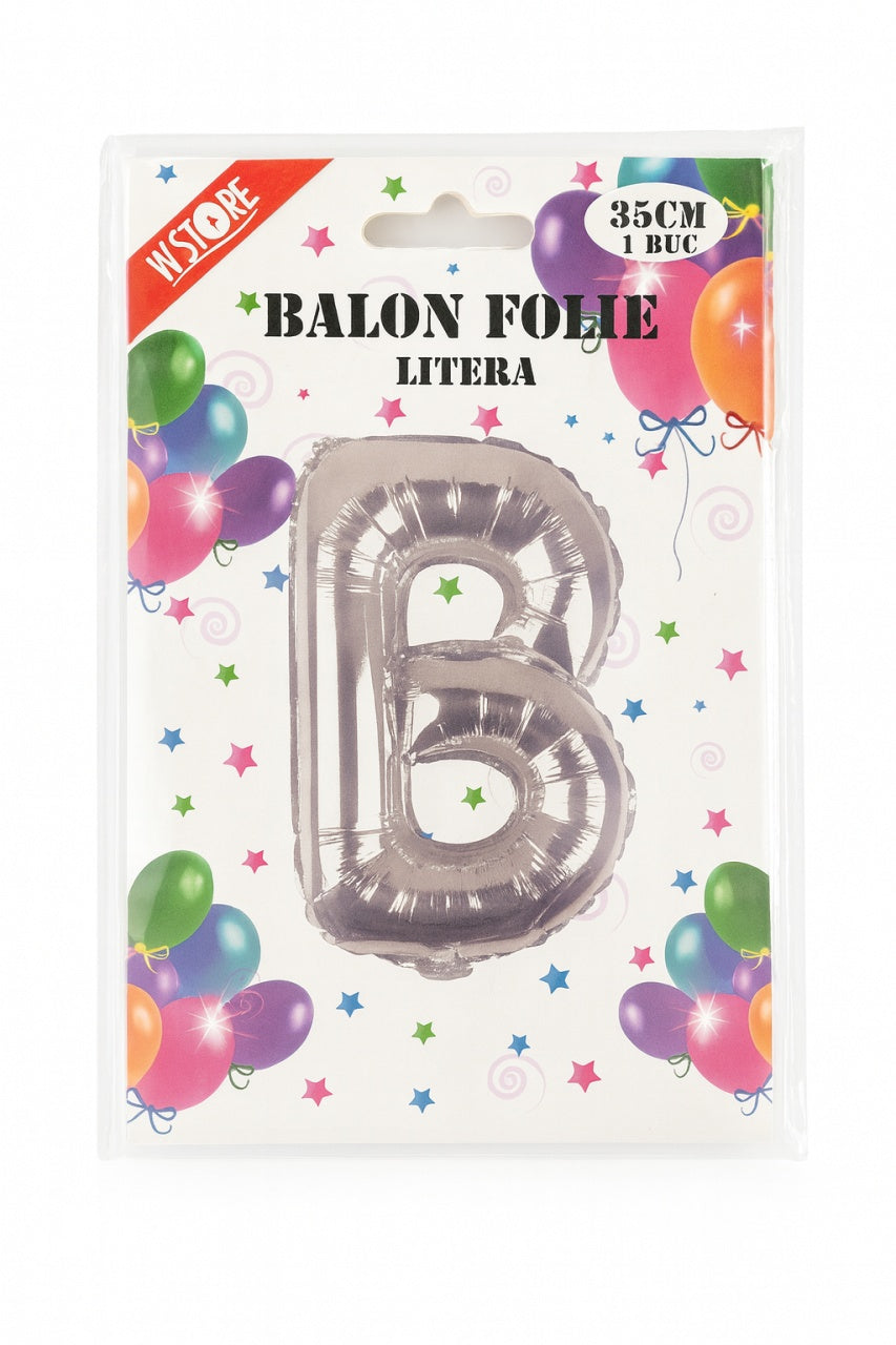 Balon folie litera B argintiu 35 cm, decor pentru petreceri si aniversari, 1 buc