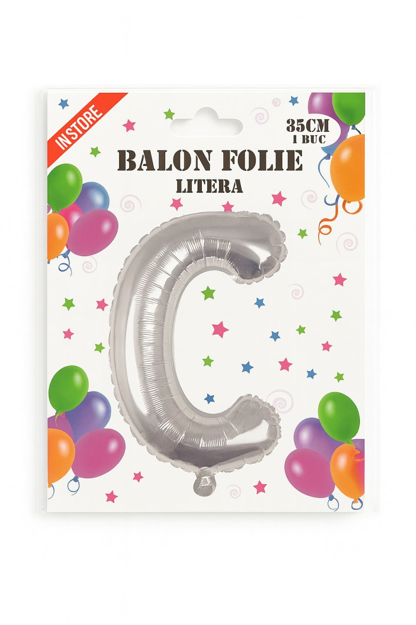 Balon folie litera C argintiu, 35 cm, decor aniversari si petreceri, 1 buc