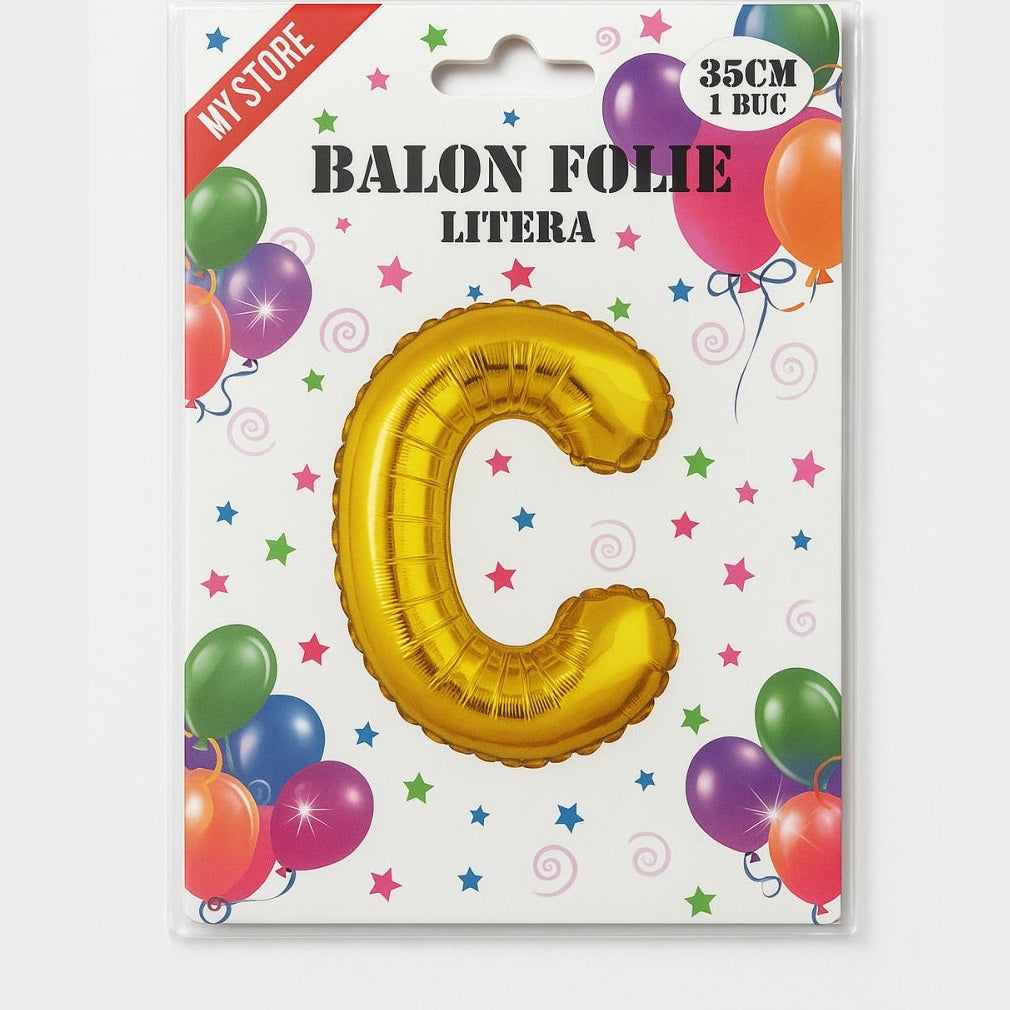 Balon folie litera C auriu, 35 cm, decor petreceri si aniversari, 1 buc