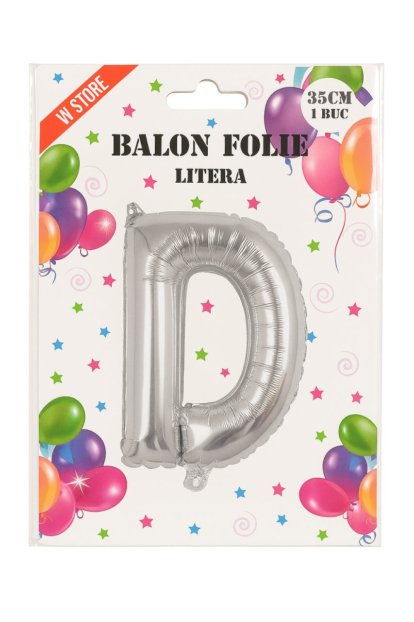 Balon folie litera D argintiu 35 cm, decor petreceri si aniversari, 1 buc