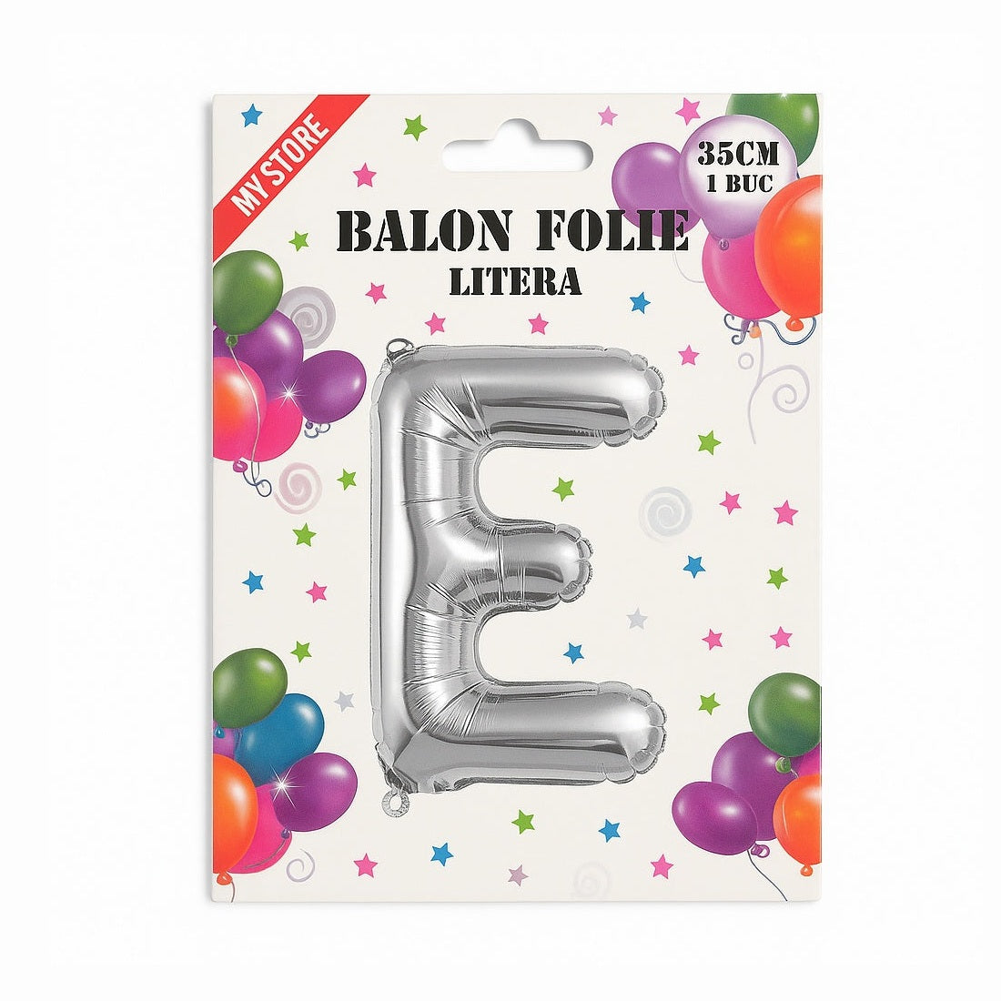 Balon folie litera E argintiu 35 cm, decor aniversari si petreceri, 1 buc