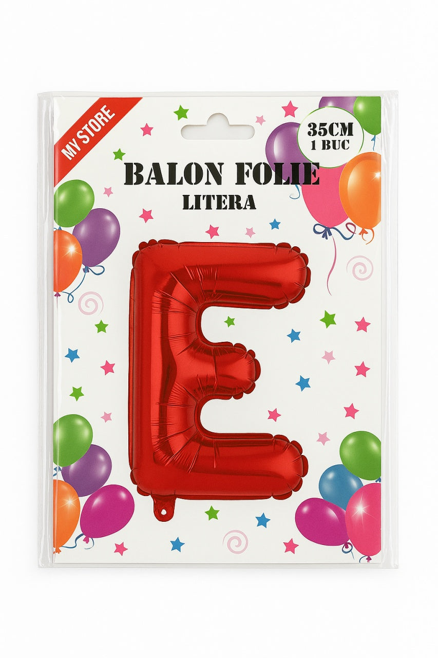 Balon folie litera E rosu 35 cm, decor aniversari si petreceri, 1 buc