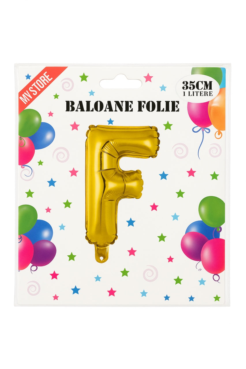Balon folie litera F auriu 35 cm, decor aniversari si petreceri, 1 buc