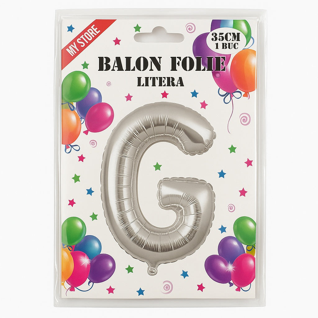 Balon folie litera G argintiu 35 cm, decor aniversari si petreceri, 1 buc