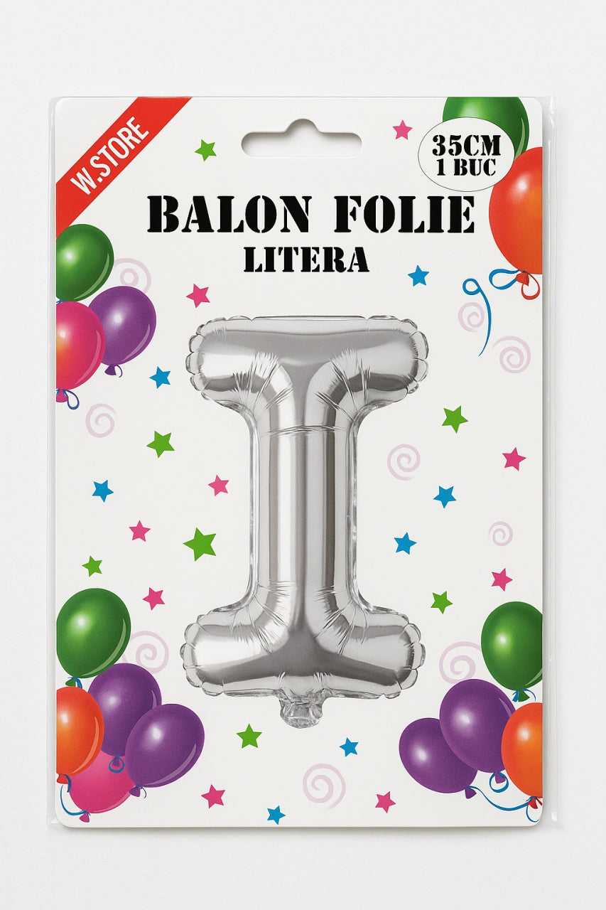 Balon folie litera I argintiu 35 cm, decor aniversari si petreceri, 1 buc