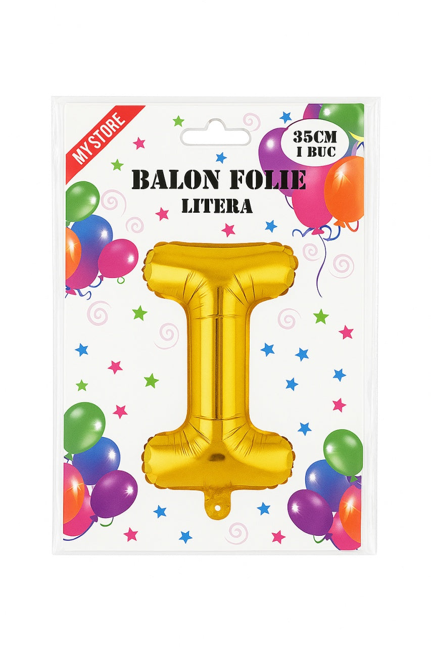 Balon folie litera I auriu 35 cm, decor aniversari si petreceri, 1 buc