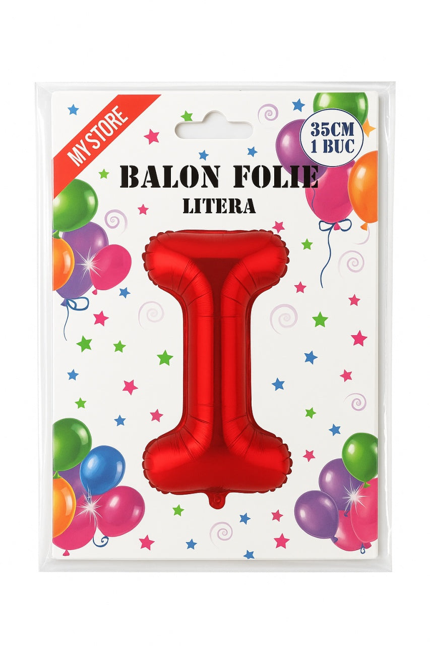 Balon folie litera I rosu 35 cm, decor aniversari si petreceri, 1 buc