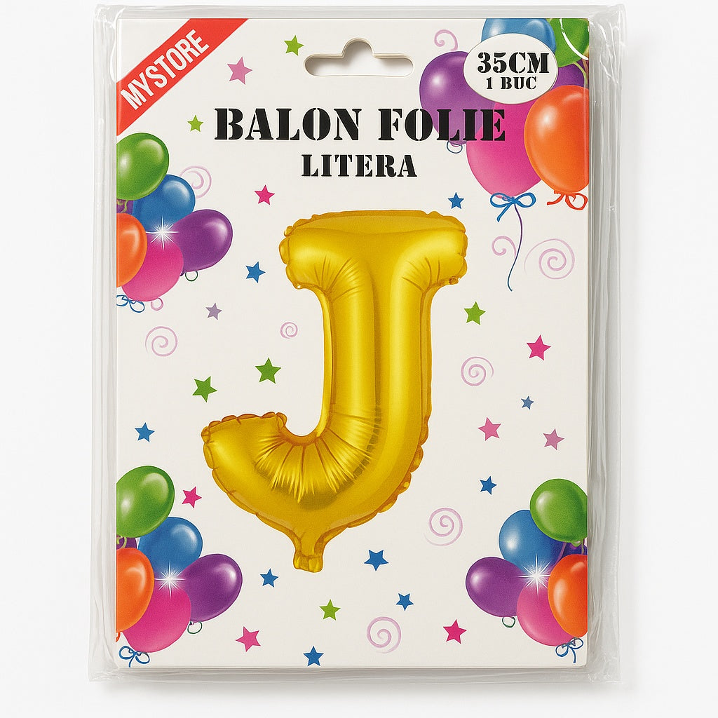 Balon folie litera J auriu, 35 cm, decor petreceri si aniversari, 1 buc