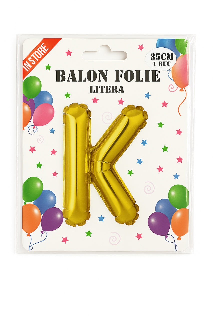 Balon folie litera K auriu, 35 cm, decor aniversari si petreceri, 1 buc