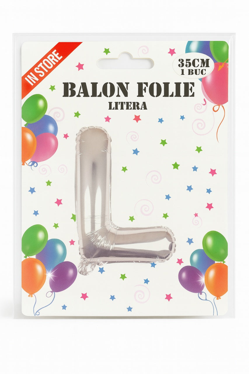 Balon folie litera L argintiu, 35 cm, decor aniversari si petreceri, 1 buc